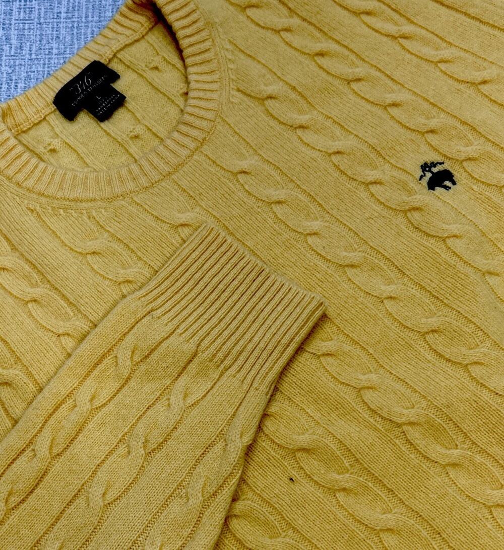Brooks Brothers 346 100% Lambswool Cable Knit Pullover Sweater L Crew Yellow